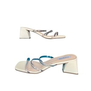 Steve Madden Hanya Block Heel Strappy Neutral Clear Mule Square Toe Sandals 9.5